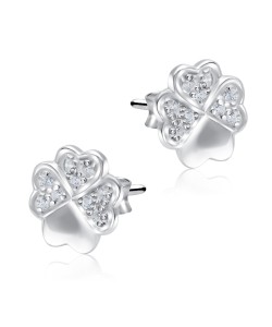 Heart Leaf Clovers With CZ Stone Silver Ear Stud STS-5112